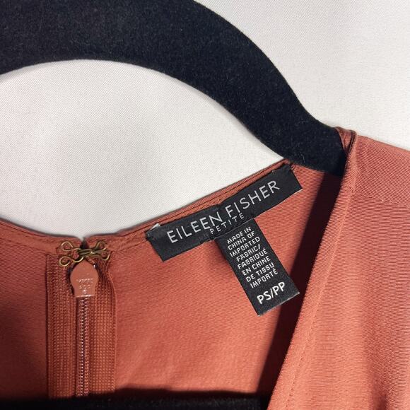 Eileen Fisher PS Petite Small Russet Orange Wide Leg Jumpsuit Surplice Neck - Picture 8 of 11